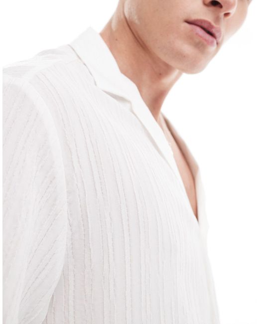 ASOS White Short Sleeve Relaxed Deep Revere Collar Shirt for men