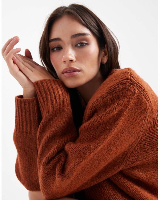 ASOS Brown Knit Oversized Sweater With Shoulder Pads