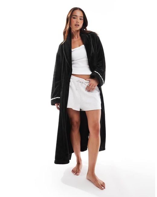 DKNY White Folded Fleece Long Chenille Robe