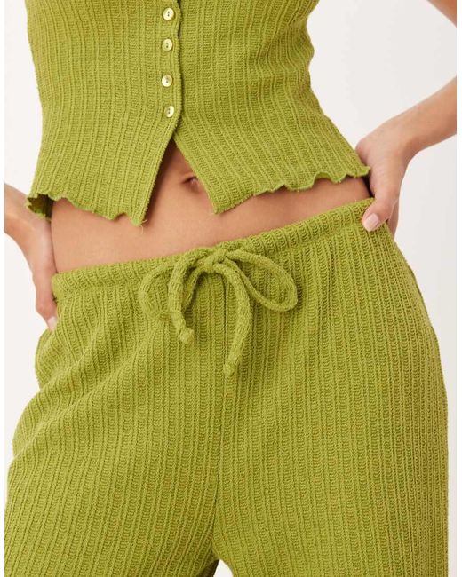 ASOS Green Co-Ord Crochet Straight Leg Trouser With Tie Waist