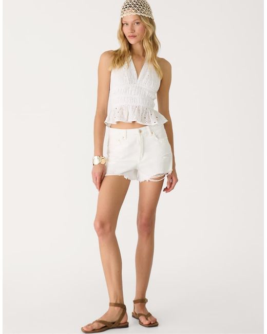 Stradivarius White D75 Ripped Denim Shorts