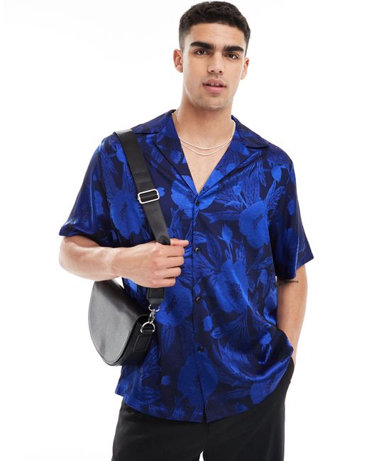 ASOS – kurzärmliges, locker geschnittenes hemd in Blue für Herren