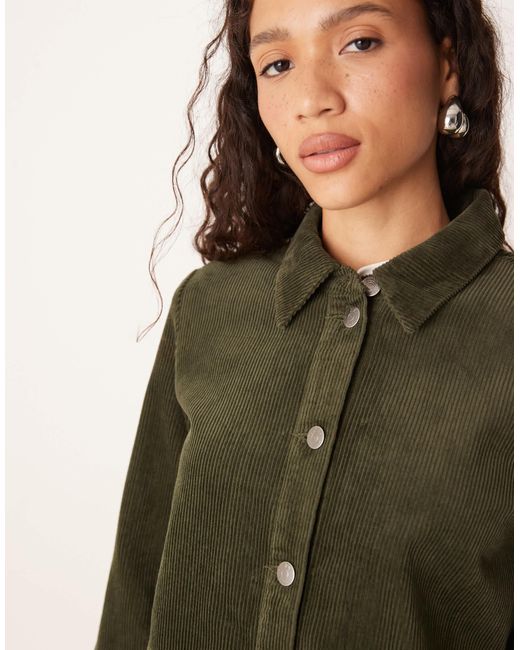 Jdy Green – relaxed fit hemdjacke aus cord