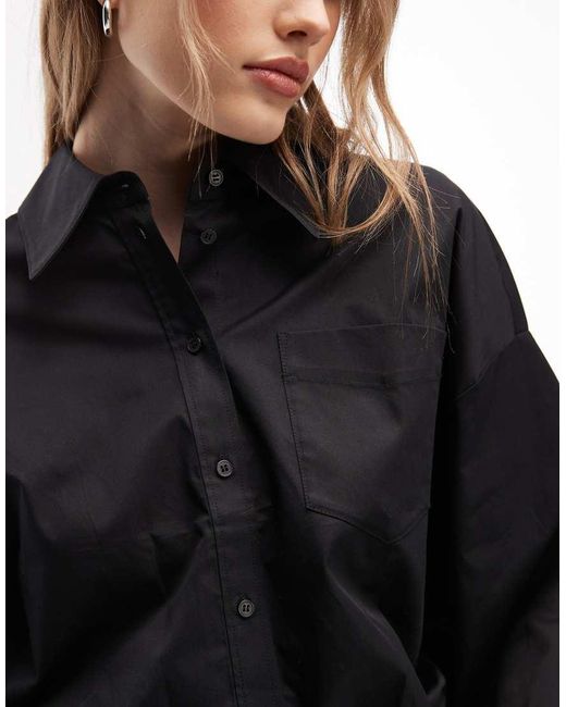 & Other Stories Blue Cotton Cropped Shirt With Tie Waist