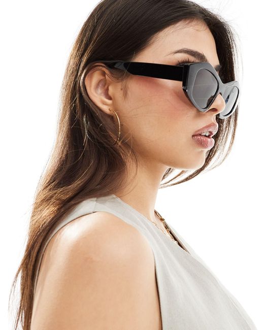 Pieces Black Angular Frame Sunglasses