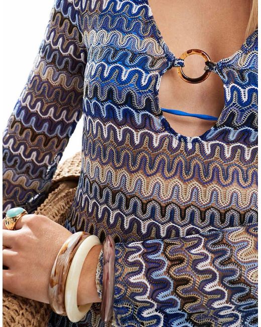 Prenda De Playa Con Estampado En Zigzag De Malla De Accessorize de color Blue