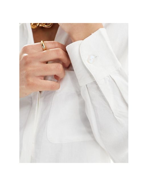 French Connection White Birdie Linen Mix Boyfriend Shirt