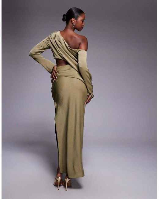 ASOS Green Fallen Shoulder Maxi Dress With Cutout Waist