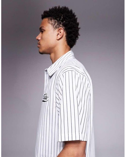 Courtside Gray Boxy Striped Shirt for men