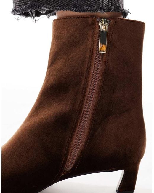Schuh Brown Kitten Heel Mid Ankle Boots