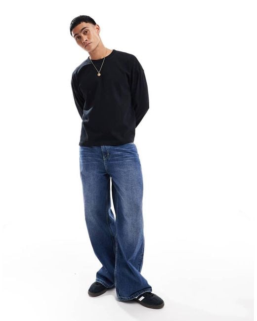 ASOS Blue Heavyweight Boxy Oversized Long Sleeve T-shirt for men