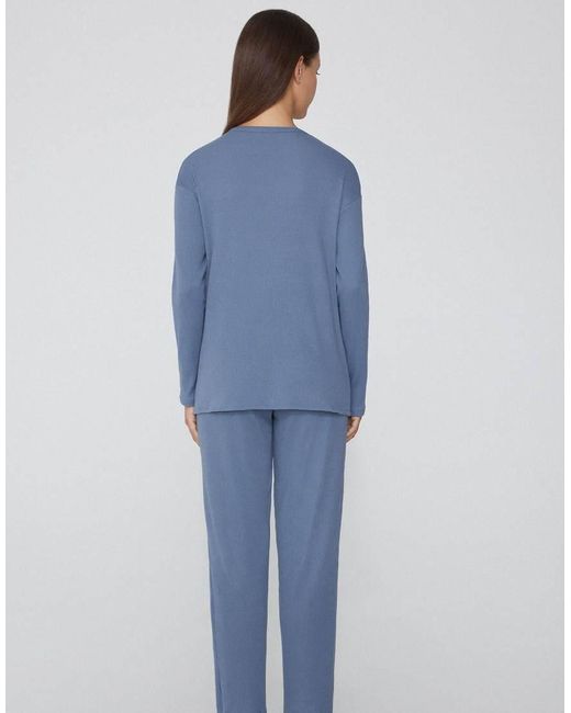Tezenis Blue Long Ribbed Round Neck Pyjamas