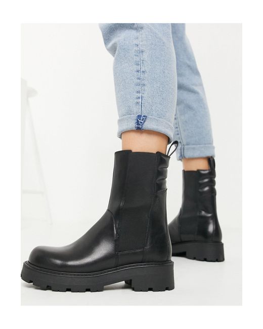 vagabond cosmo lace up chunky calf boot in black