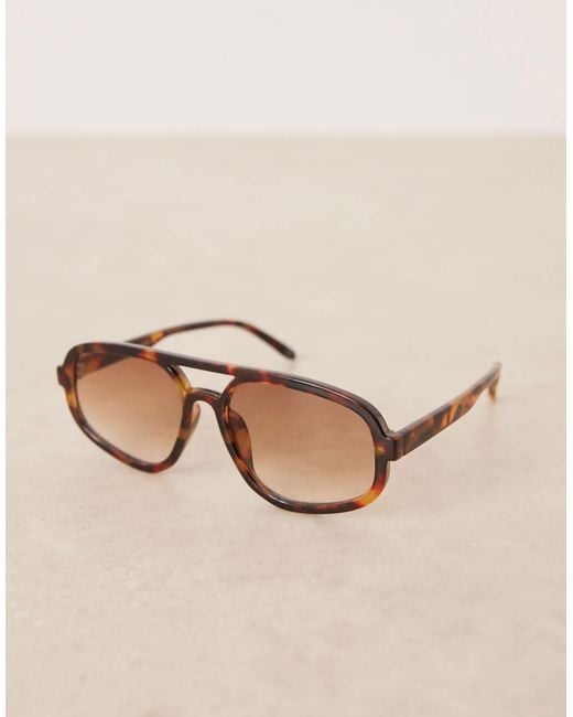 ASOS Brown Slim Angular Aviator Sunglasses