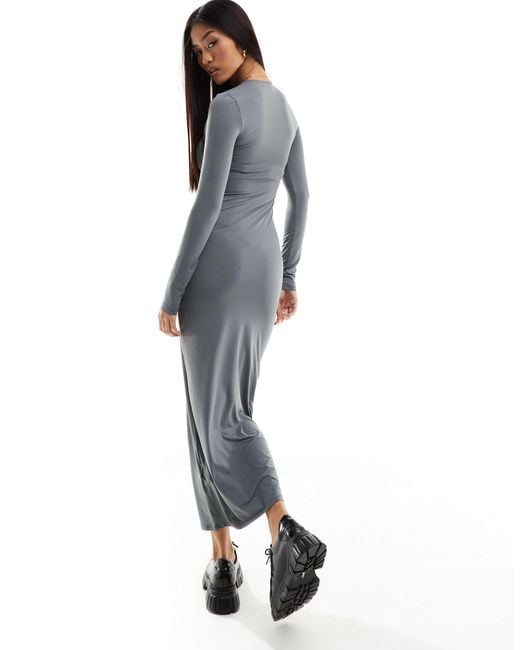 Pull&Bear Gray Long Sleeved Soft Shaping Maxi Dress