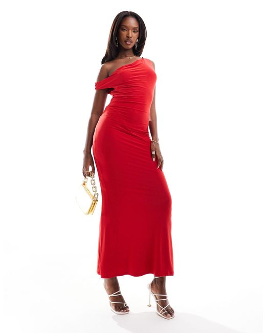 ASOS Red Off Shoulder Softline Midi Dress