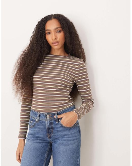 ASOS Blue Long Sleeve Ribbed T-Shirt