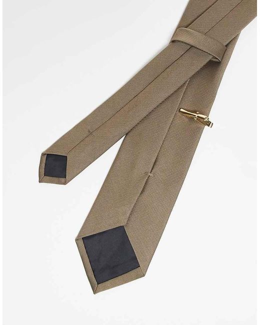 ASOS Stropdas En Pochet Met Dasspeld in het Natural voor heren