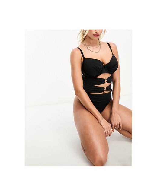 Black Fuller Bust Cut Out Underwired Swimsuit