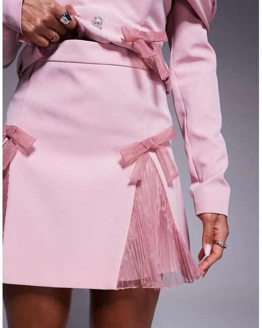 Minifalda De Sastre Empolvado Con Detalles De Organza Plisada De (Parte De Un Conjunto) ASOS de color Pink