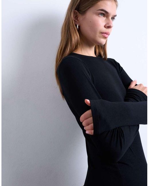 TOPSHOP Blue Premium Rib Long Sleeve Top