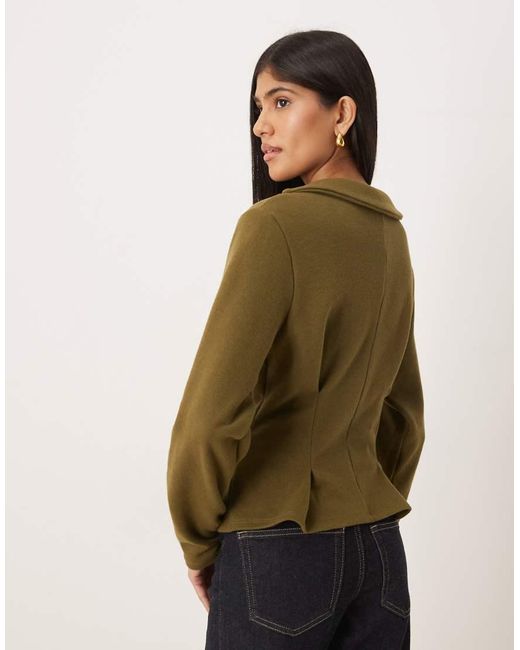 ASOS Green Supersoft Tie Detail Cinched Long Sleeve Polo Top