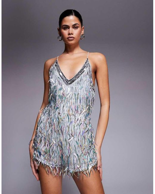 ASOS Blue Shard Embellished Cami Romper Playsuit