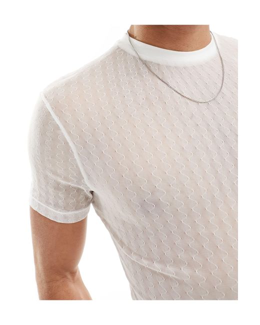 T-shirt attillata bianca trasparente testurizzata di ASOS in White da Uomo
