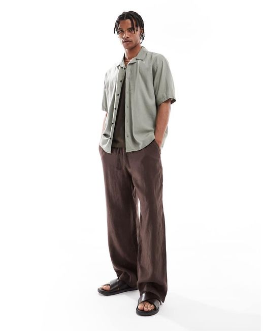 Threadbare Gray Linen Rich Short Sleeve Textured Shirt for men