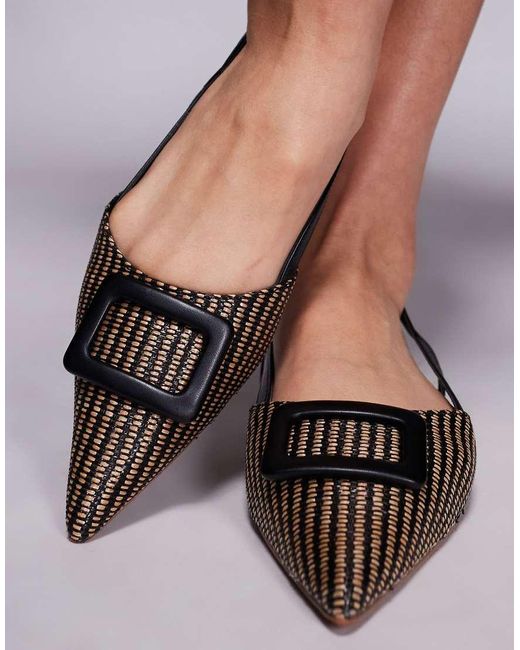 River Island Black Raffia Pointed Ballet Flat
