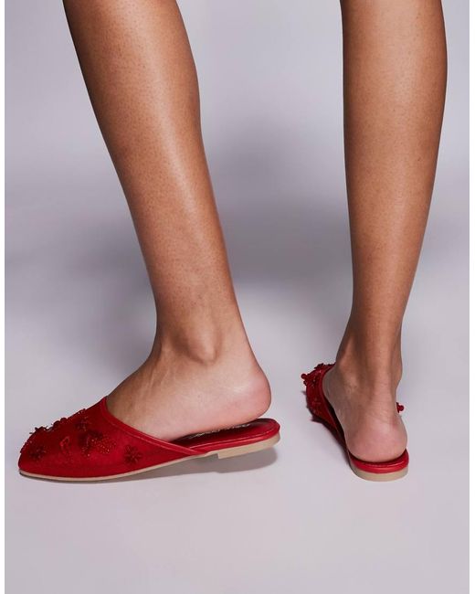 Mules Rojos De Malla Con Abalorios Clarkie De Public Desire de color Red