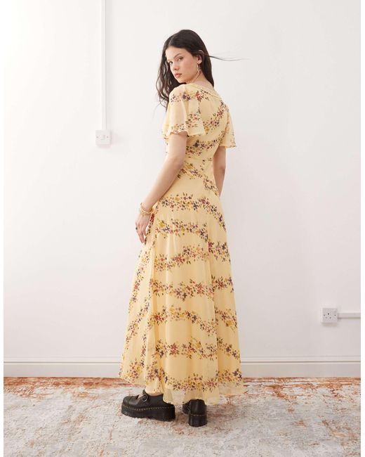 Robe longue à petites fleurs avec dentelle - jaune Reclaimed (vintage) en coloris Natural