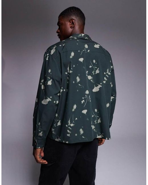 ASOS Blue Oversized Revere Shirt With Floral Digital Print for men