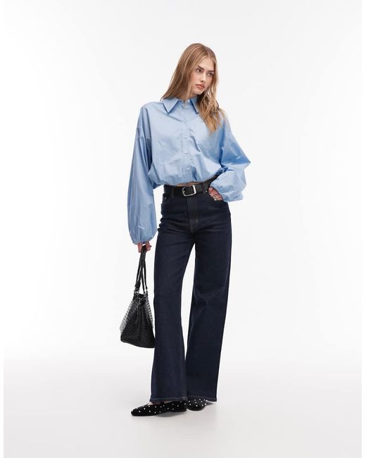 & Other Stories Blue Collared Shirt With Front Elasticized Drawstring Waist