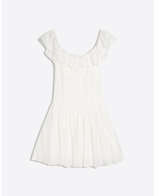 Bershka Natural Bardot Neckline Lace Dress