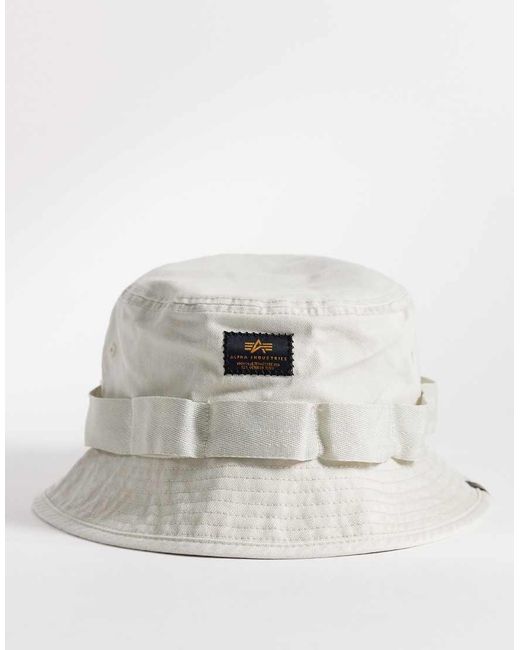 Alpha Industries White Logo Bucket Hat for men