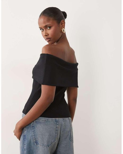 ASOS Black Compact Cotton Bardot Top