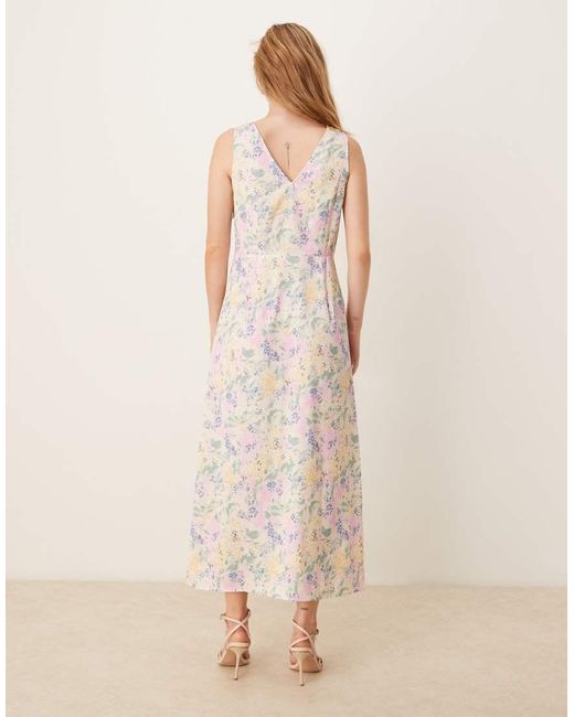 Vestido Largo Con Estampado Floral Y Cuello De Pico De Satén De Y.A.S de color Natural