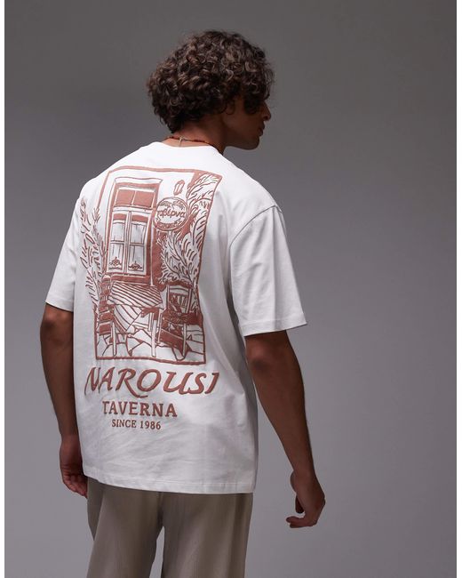 Topman White Oversized Fit T-shirt With Front And Back Taverna Print for men