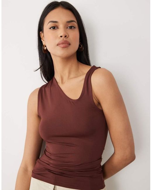 ASOS Brown Slinky Asymmetric Top