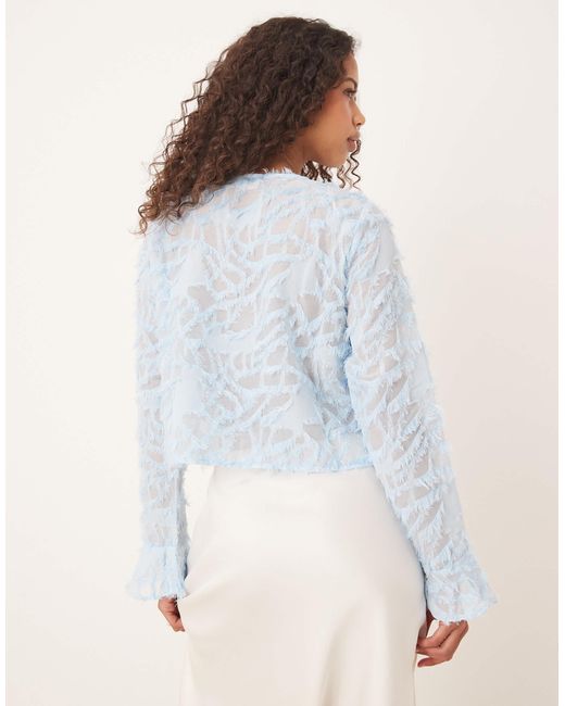 Vila Blue Long Sleeved Feathered Tie Front Top