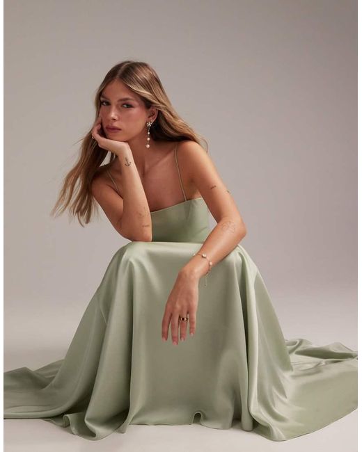 ASOS Green Bridesmaids Drop Waist Tie Detail Cami Midaxi Dress