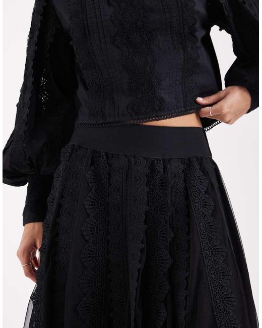 AllSaints Black Vashtie Asymmetric Tulle Ruffle Midi Skirt