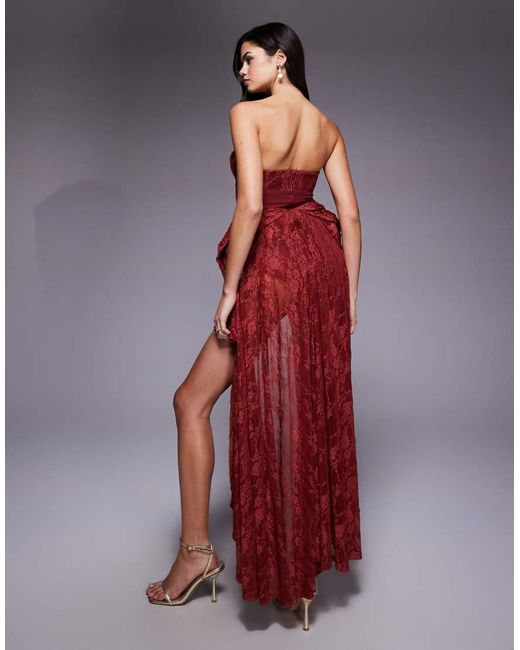 ASOS Red Premium Hitched Corset Lace Mini Dress With Hip Pads And High Low Skirt