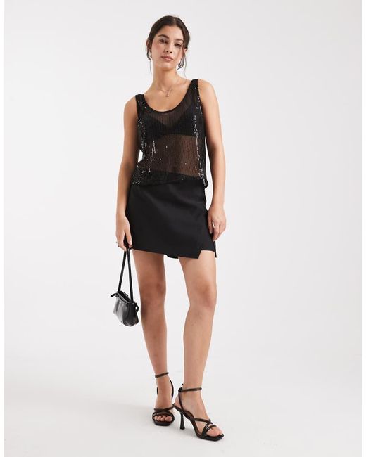 Pieces Black Sheer Sequin Cami Top
