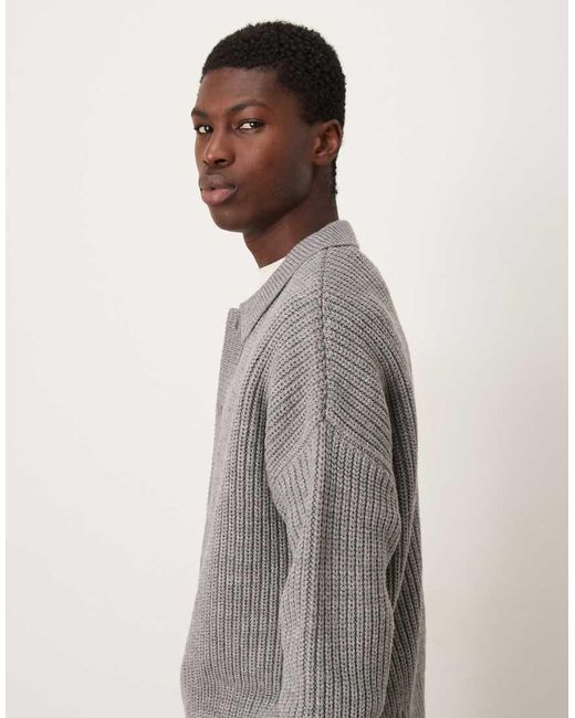 ASOS Gray Oversized Boxy Fit Heavyweight Knitted Wool Blend Cardigan for men
