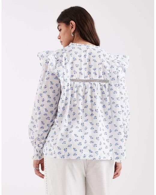 ONLY White Frill Detail Floral Print Top