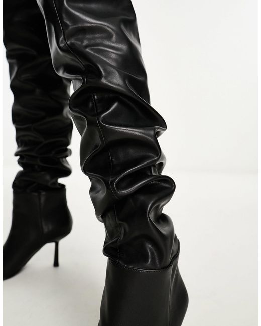SIMMI Simmi London - Adonis - Gerimpeld Over-de-knie Laarzen Met Hak in het Black