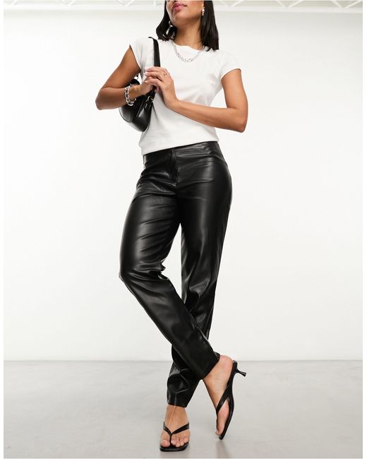 Pieces Black Faux Leather High Waisted Straight Leg Trousers