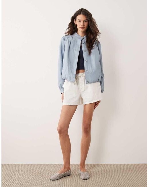 Miss Selfridge Blue Faux Leather Gathered Detail Jacket